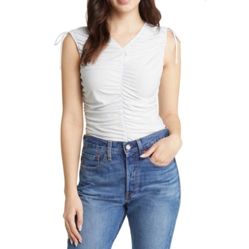 New OPEN EDIT NORDSTROM Sylvan Optic Dot Ruched Sleeveless Top Size XL